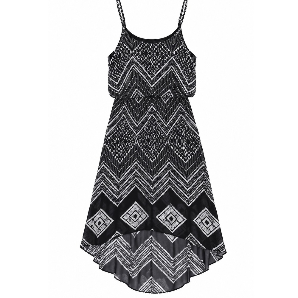 Charming Charlie Black White Geometric Chevron High Low Midi Dress Medium